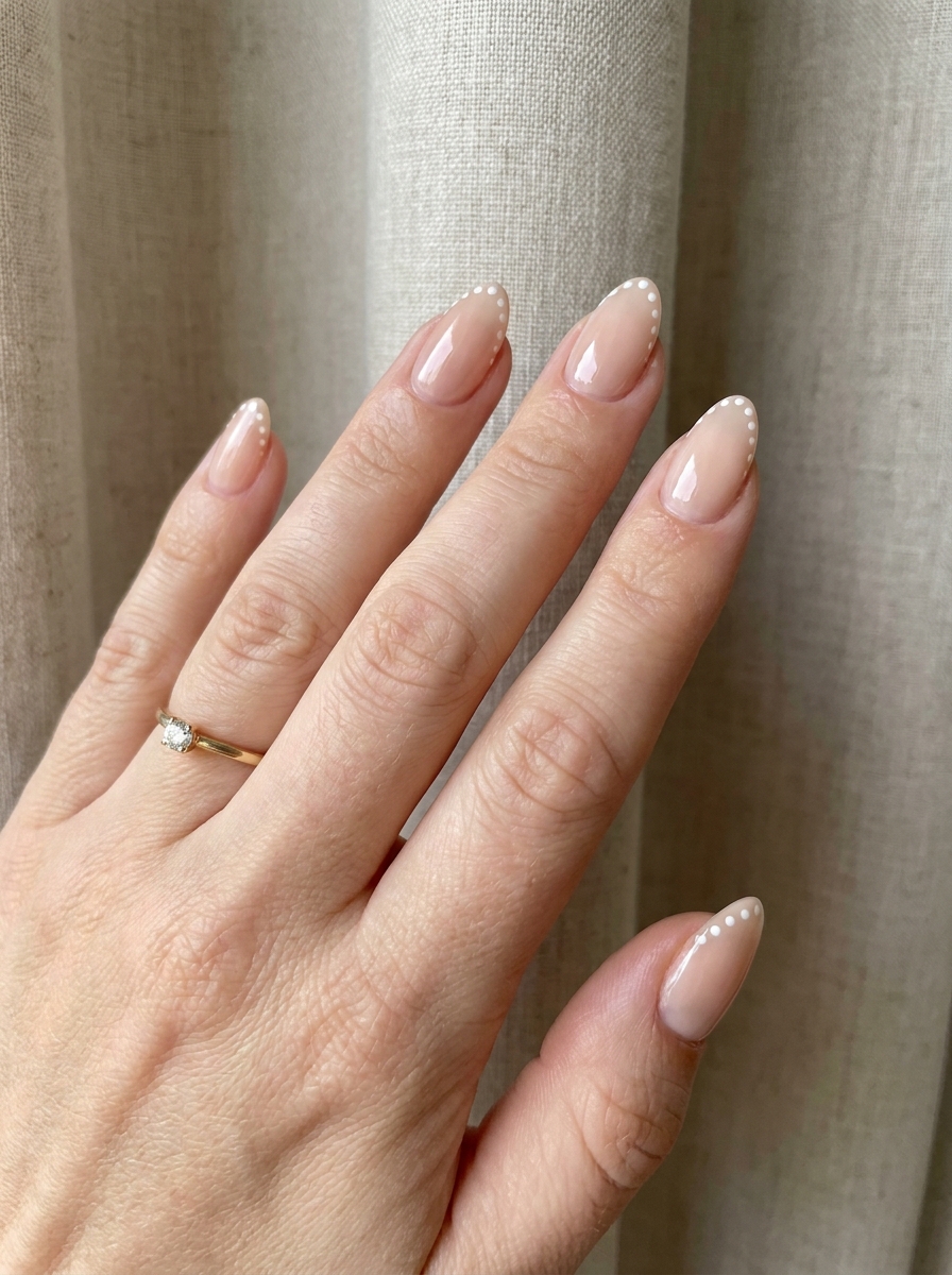 Dotted French Tips mit kleinen Punkten entlang der Nagelspitze
